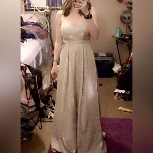 Sparkly gorgeous champagne prom dress with adorable back straps